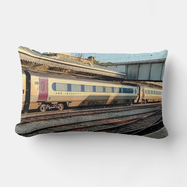 Maroon and beige train  lumbar cushion (Front)