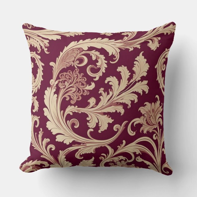 Maroon and Beige Vintage Pattern  Cushion (Front)