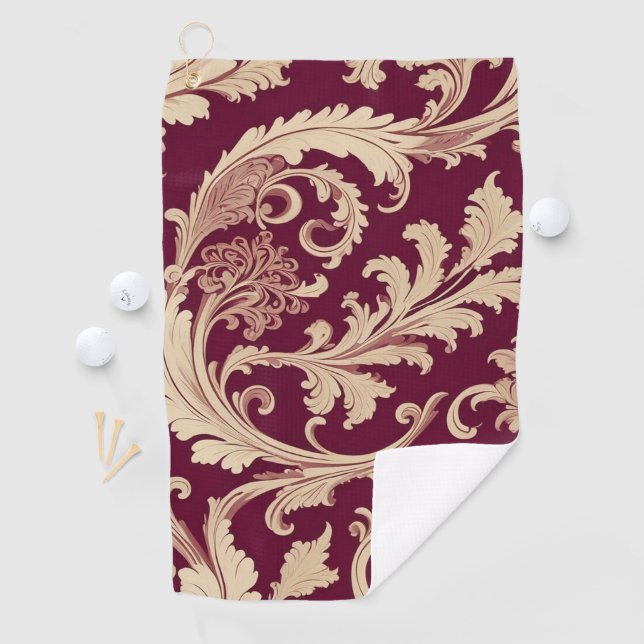 Maroon and Beige Vintage Pattern  Golf Towel (InSitu)