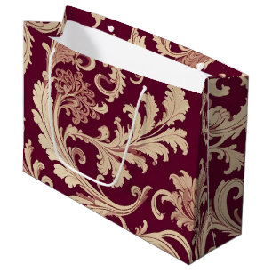 Maroon and Beige Vintage Pattern Large Gift Bag
