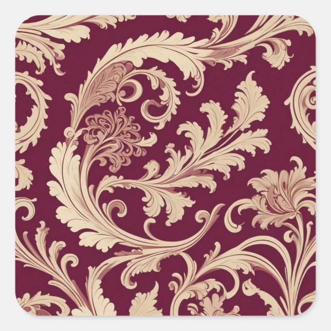 Maroon and Beige Vintage Pattern  Square Sticker (Front)