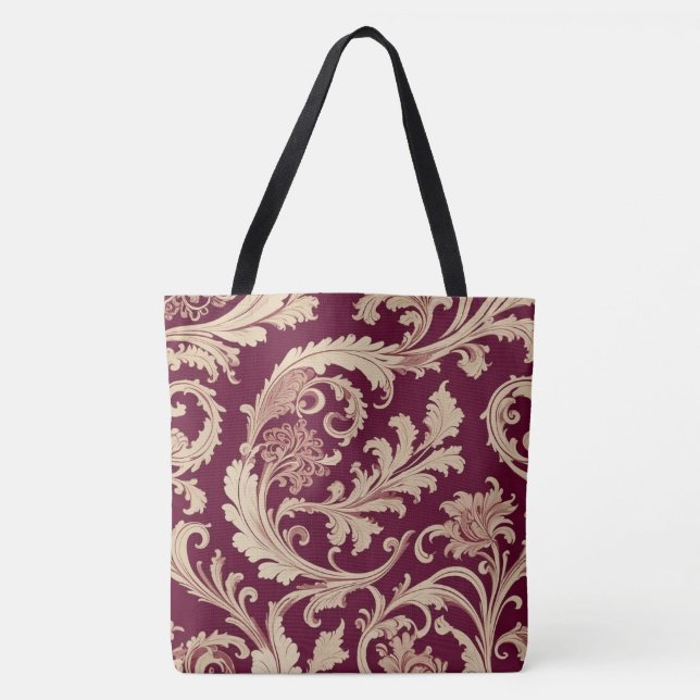 Maroon and Beige Vintage Pattern  Tote Bag (Front)