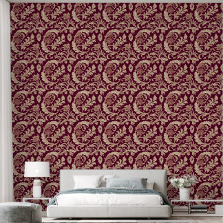Maroon and Beige Vintage Pattern Wallpaper