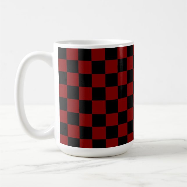Maroon and Black Chequered Vintage Coffee Mug (Left)