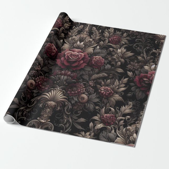 Maroon and Black Gift Wrapping Paper  (Unrolled)