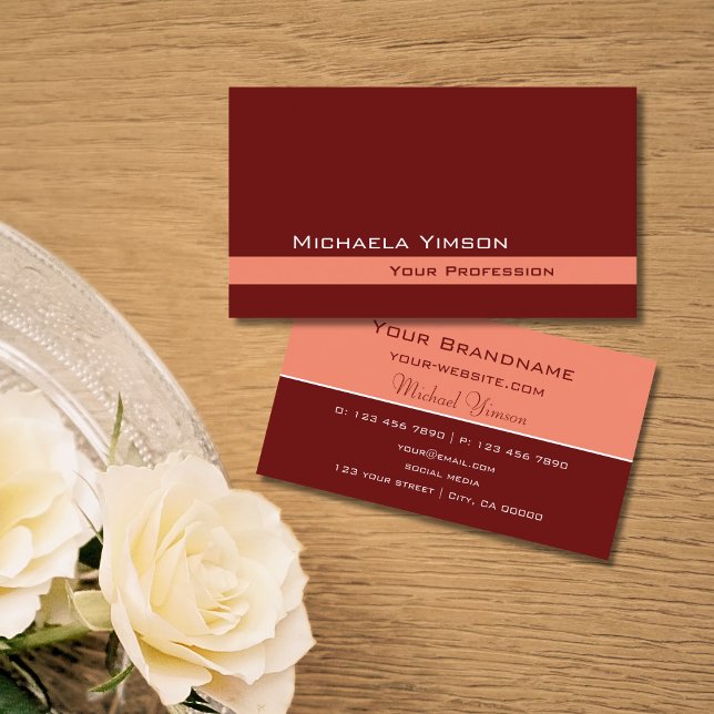Maroon and Coral Classic Simple Professional Business Card (Creator Uploaded)