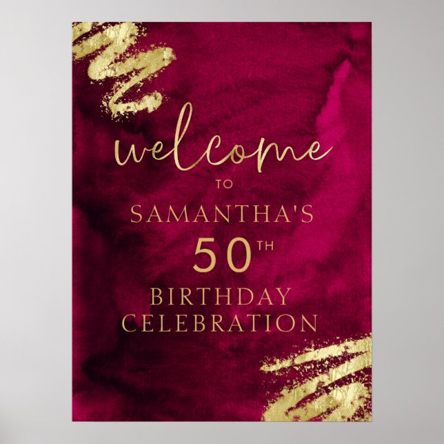 Maroon and Gold Birthday Welcome Poster 18x24 (Front)