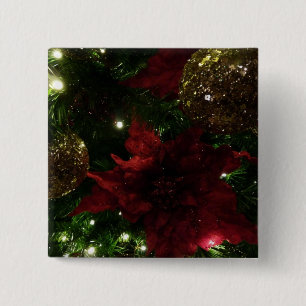Maroon and Gold Christmas Tree I Holiday Photo 15 Cm Square Badge