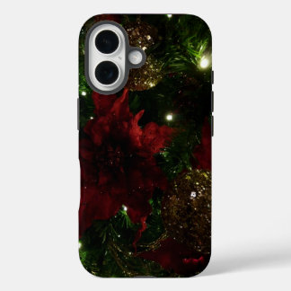 Maroon and Gold Christmas Tree I Holiday Photo iPhone 16 Case