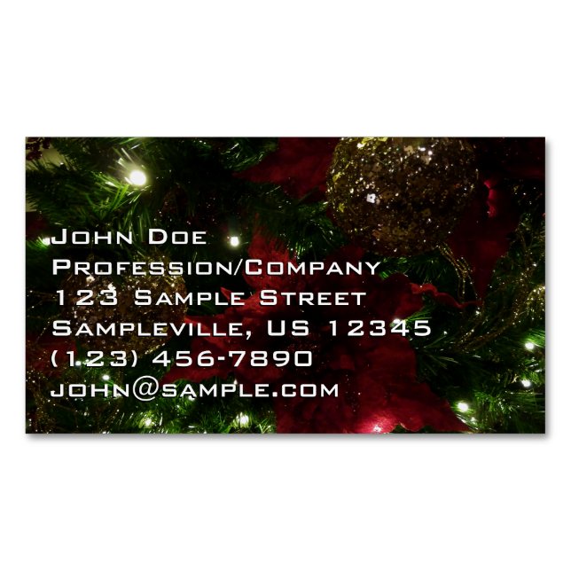 Maroon and Gold Christmas Tree I Holiday Photo Magnetic Business Card (Front)