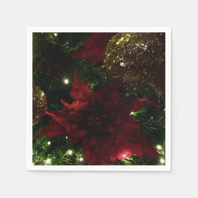 Maroon and Gold Christmas Tree I Holiday Photo Napkin (Front)