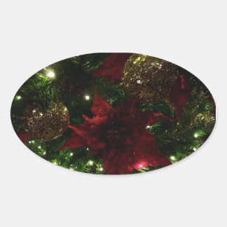 Maroon and Gold Christmas Tree I Holiday Photo Oval Sticker