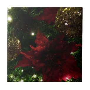 Maroon and Gold Christmas Tree I Holiday Photo Tile