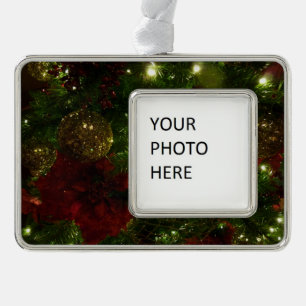 Maroon and Gold Christmas Tree I Silver Plated Framed Ornament
