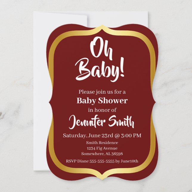 Maroon and Gold Elegant Baby Shower Invitation (Front)
