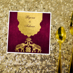 Maroon and gold elephants Indian wedding luxury Napkin