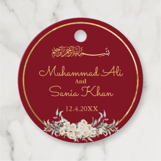 Maroon and Gold Floral Islamic Muslim Wedding  Favour Tags