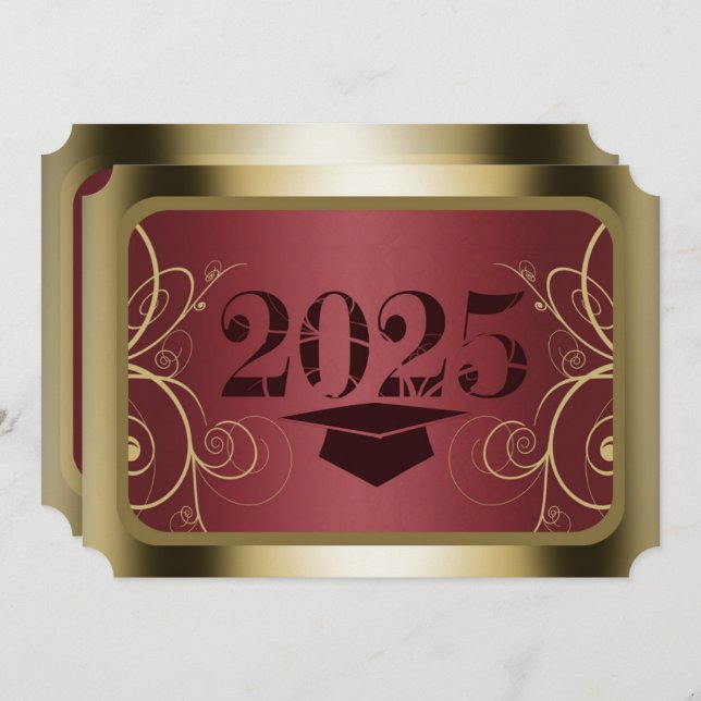 Maroon and Gold Frame Graduation Party Invitation (Front/Back)