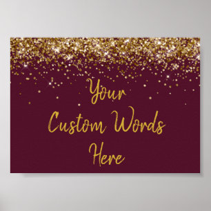Maroon and Gold Glitter Birthday Party Anniversary Poster