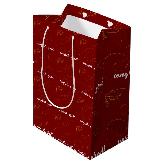 Maroon and Gold Graduation Medium Gift Bag (Back Angled)