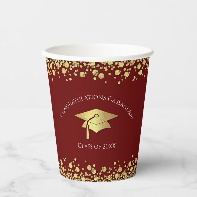 Maroon and Gold Graduation Paper Cups (Front)