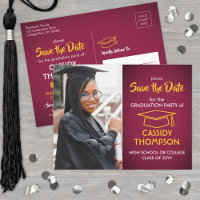 Maroon and Gold Graduation Photo Save the Date