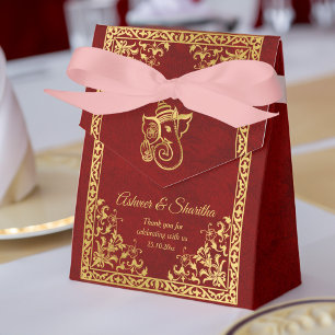 Maroon and gold Indian wedding elephant Favour Box