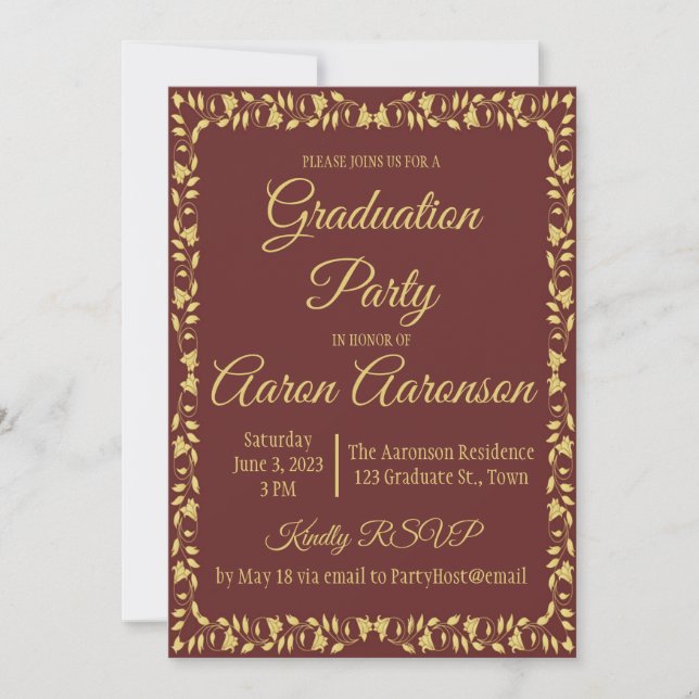 Maroon and Gold Ivy Border Graduation Photo (Front)