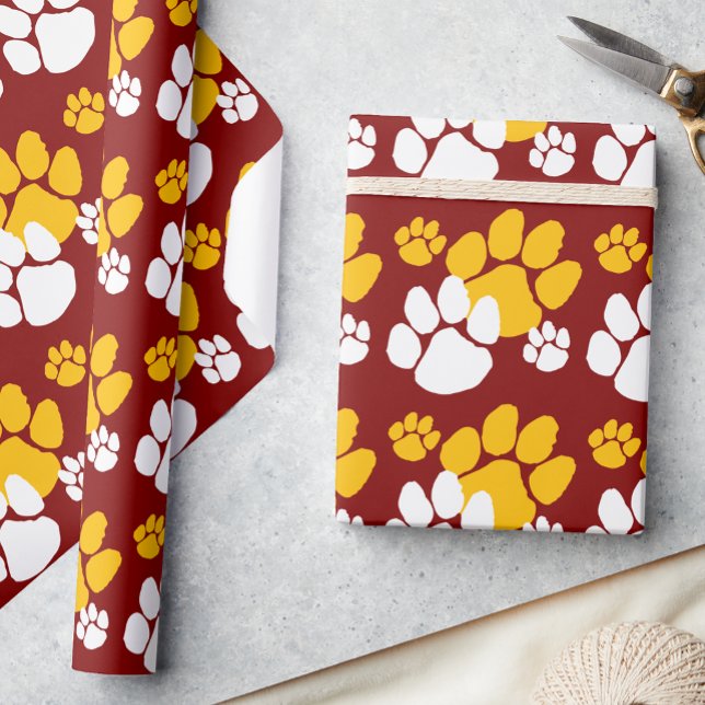 Maroon and Gold Pawprint  Wrapping Paper (Creator Uploaded)