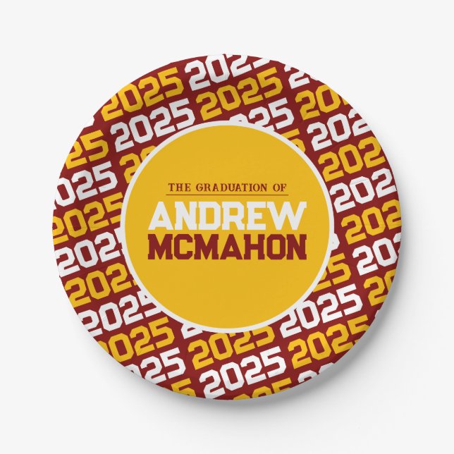 Maroon and Gold Personalised Graduation Paper Plate (Front)