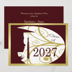 Maroon and Gold Silhouette 2027 Graduation Party Invitation