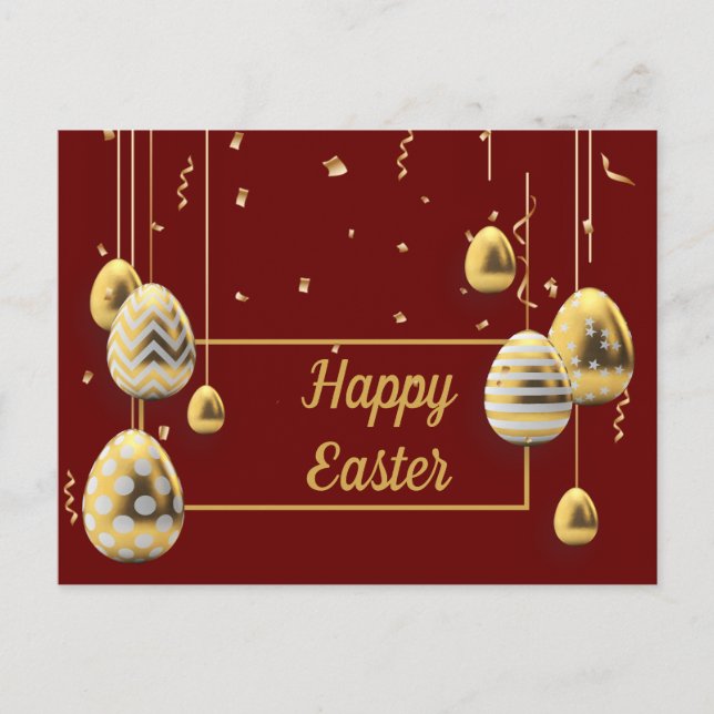 Maroon and Golden Easter Eggs Greeting Postcard (Front)