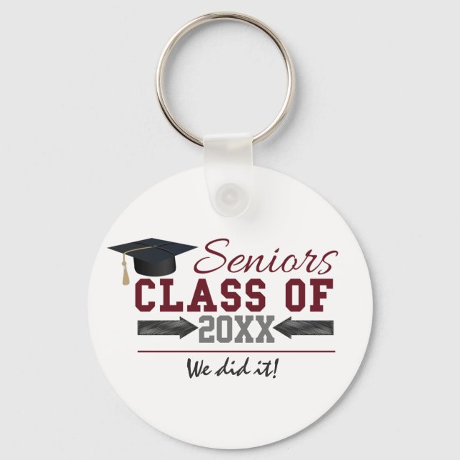 Maroon and Gray Typography Graduation key ring (Front)
