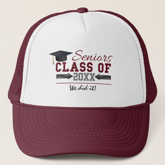 Maroon and Grey Graduation hat (Front)
