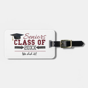 Maroon and Grey Typography Graduation Gear Luggage Tag