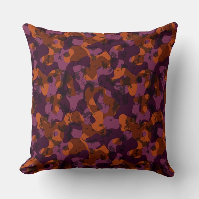 maroon and orange camo abstract cushion (Front)
