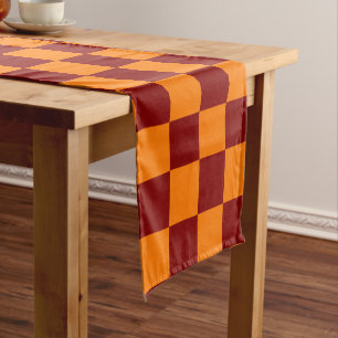 Maroon and Orange Chequered Vintage Short Table Runner