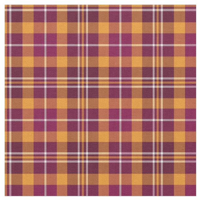 Maroon and Orange Sporty Plaid Fabric (Close Up)