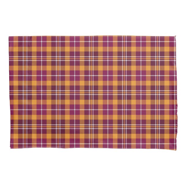 Maroon and Orange Sporty Plaid Pillowcase (Front)