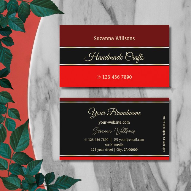Maroon and Red Borders on Black Professional Business Card (Creator Uploaded)