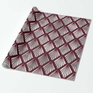 Maroon and Silver Art Deco Diamond Pattern Wrapping Paper