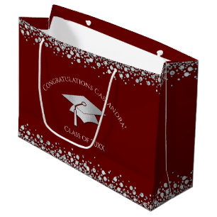 Maroon and Silver Graduation Large Gift Bag