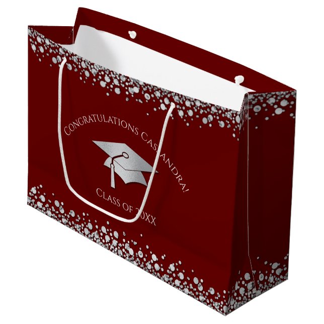 Maroon and Silver Graduation Large Gift Bag (Front Angled)
