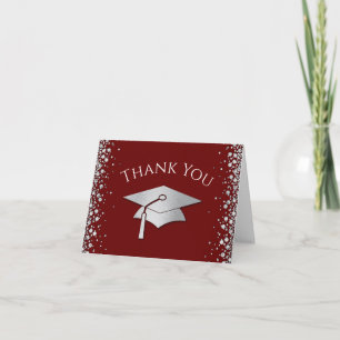 Maroon and Silver Graduation Thank You Card