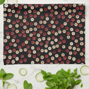 Maroon and Tan Coloured Button Pattern Tea Towel