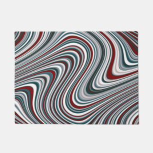 Maroon and Teal Blue Abstract Curvy Shapes Doormat