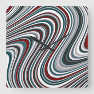 Maroon and Teal Blue Abstract Curvy Shapes Square Wall Clock