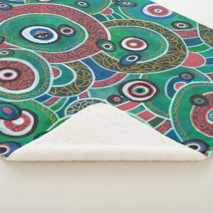 Maroon and Turquoise Circles and Ovals Abstract Sherpa Blanket