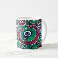 Maroon and Turquoise Circles Ovals Original Art