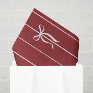 Maroon and White Bow Classic Stripe Vintage Tissue Paper
